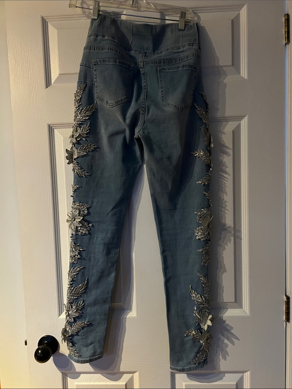 VENUS Light Blue Skinny Jeans with Silver Floral Appliqués - Picture 6 of 7